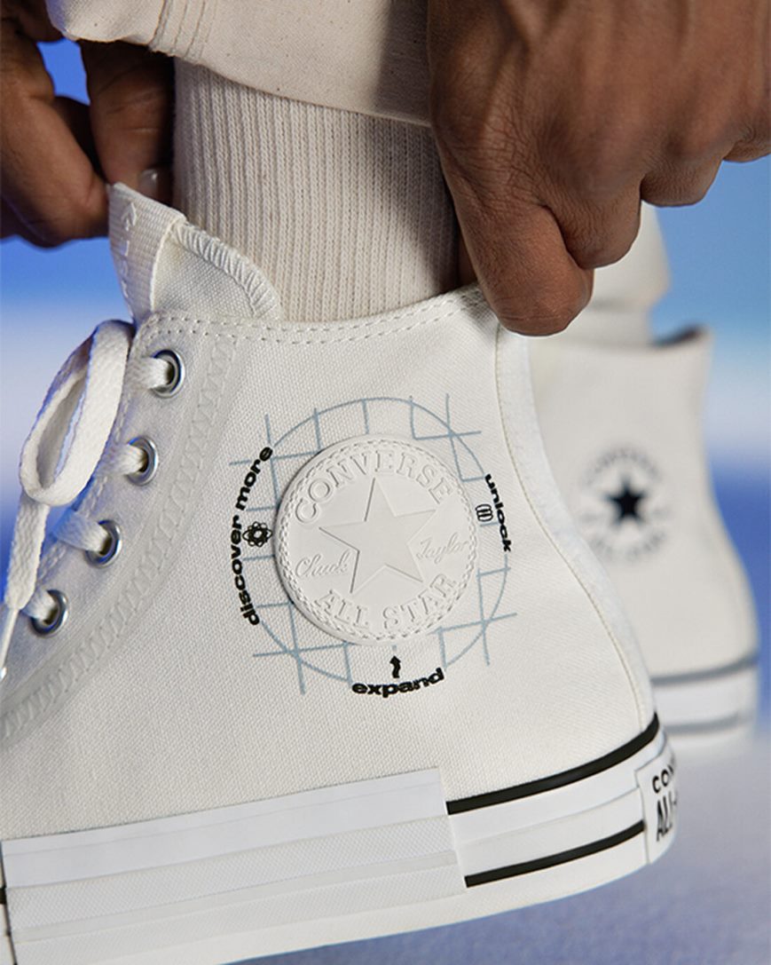 Dámské Boty Vysoké Converse Chuck Taylor All Star Grid Logo Bílé | CZ ROWJ92